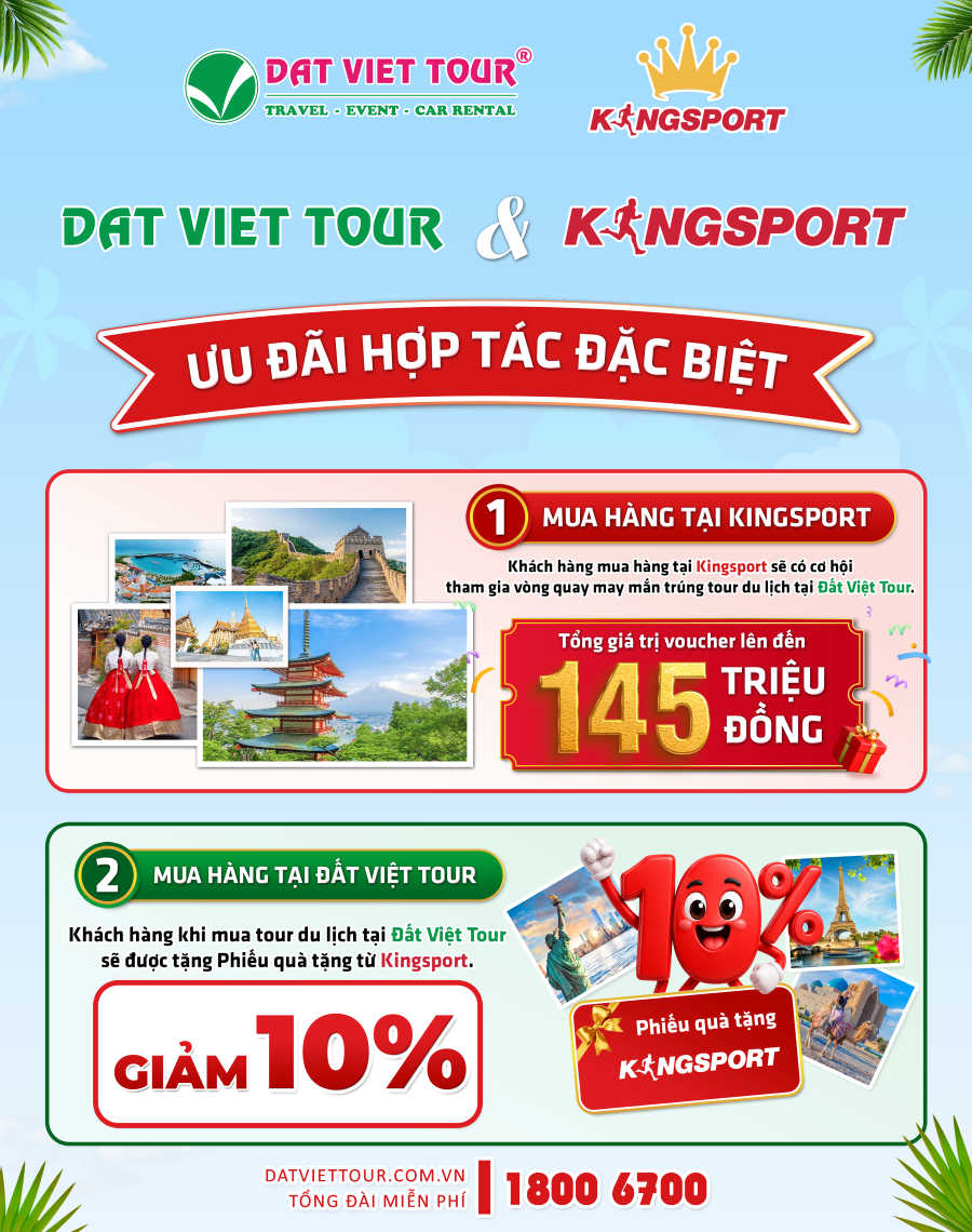 Khách hàng mua tour tại Đất Việt Tour được nhận phiếu mua hàng giảm 10% tại Kingsport 